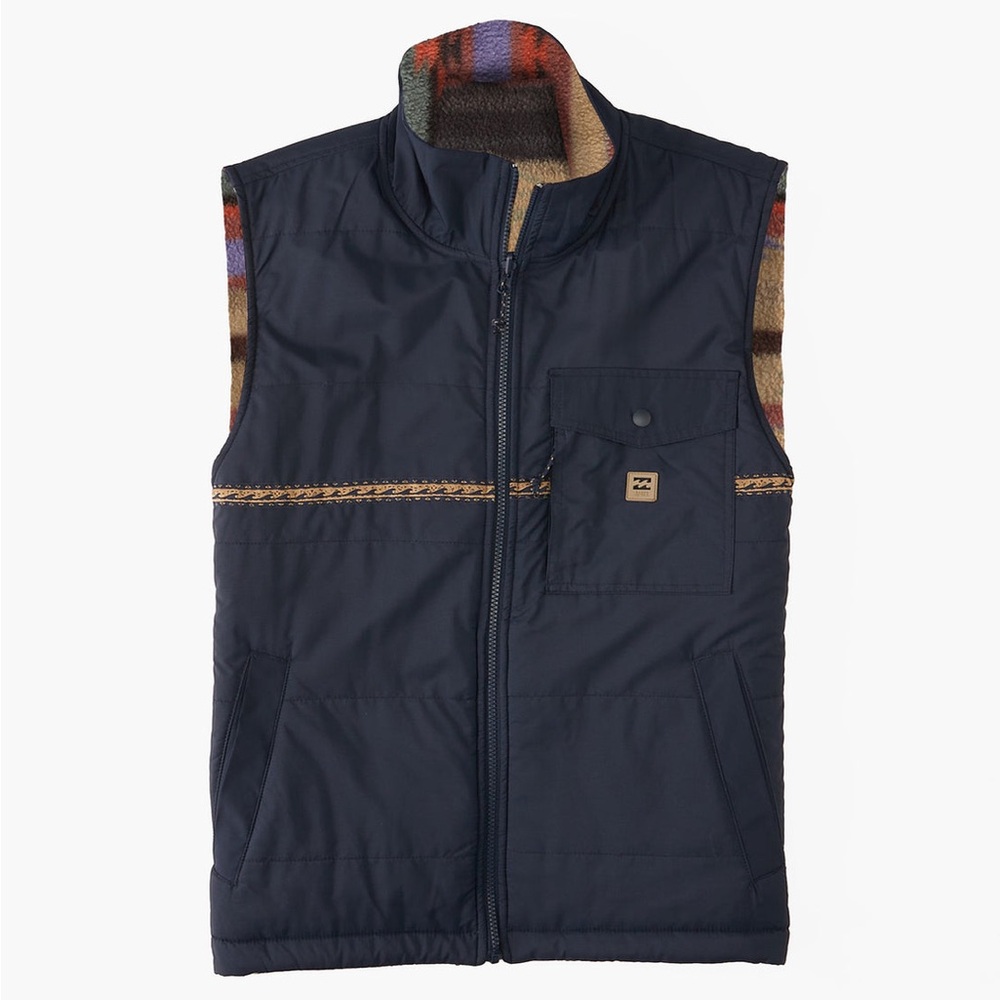 Billabong Men's Navy Vest with Patterned Lining